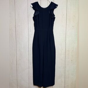 J. Crew Navy Blue Sleeveless Ruffle Open Back Cropped Ankle Jumpsuit Size 2